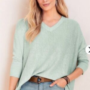 Garnet Hill BLACK Organic Linen Boxy V-Neck Sweater sz Medium $148 women’s